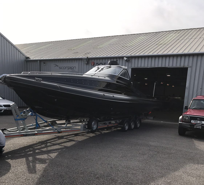 large scorpion rib boat on trailer